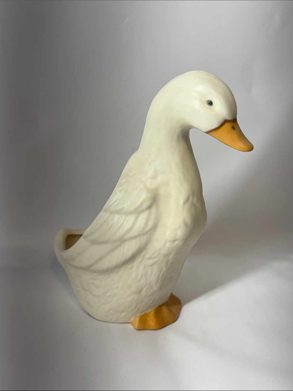 Vintage 1986 White Ceramic Goose Planter Vase Hand painted